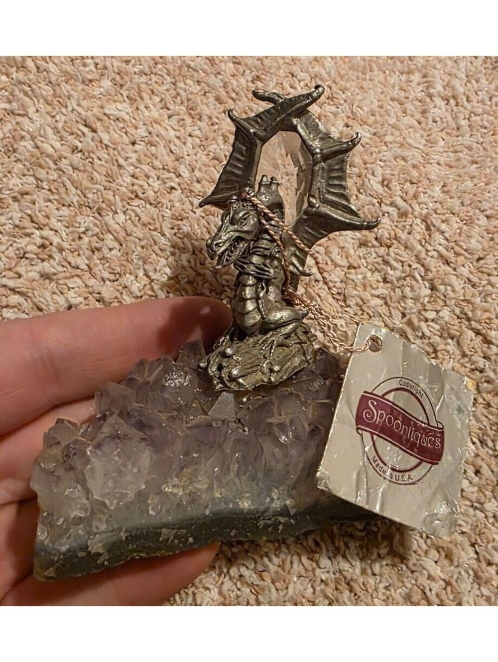 Spoontiques Dragon Figurine on Lavender Hue Amethyst Crystal Cluster